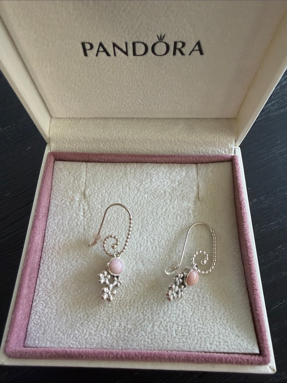 Pandora Rose-Pink Stone Floral Hook Earrings